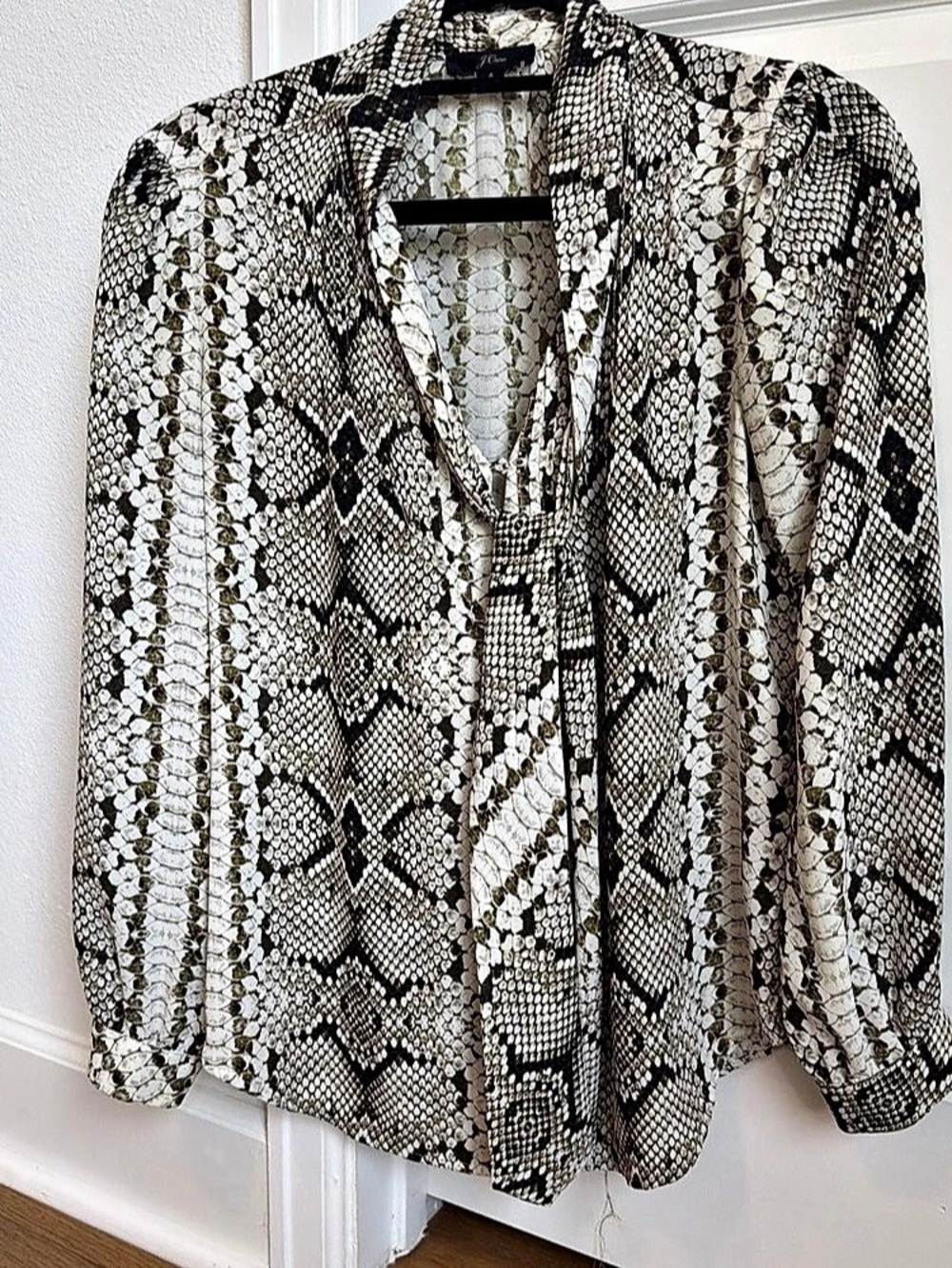 J.Crew Drapey tie-neck top in snakeskin print blouse